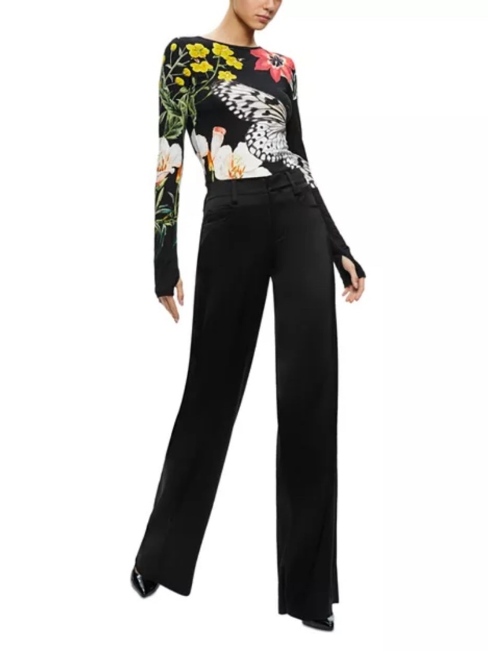 Alice + Olivia Delaina Long Sleeve Top In Essential Floral size M - Picture 2 of 14